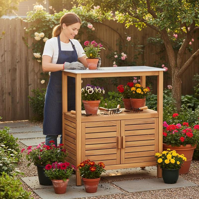 Workbench Woodworking - Outdoor Potting Bench Acacia Wood Garden