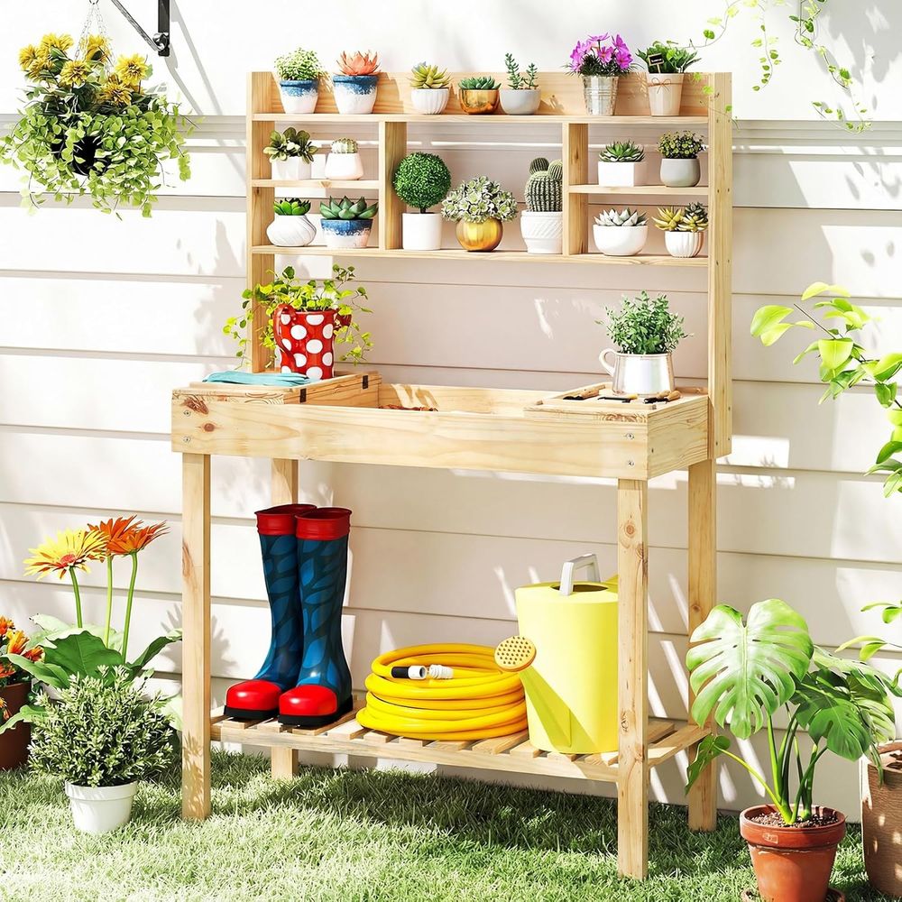 Workbench Woodworking - Potting Bench Table, 60” Wood Garden