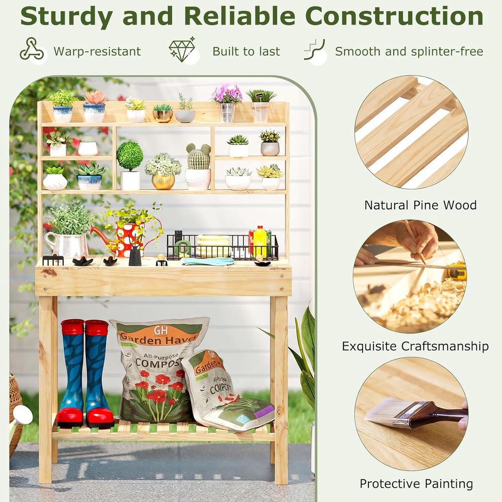 Potting Bench Table, 60” Wood  - Workbench Woodworking review and price